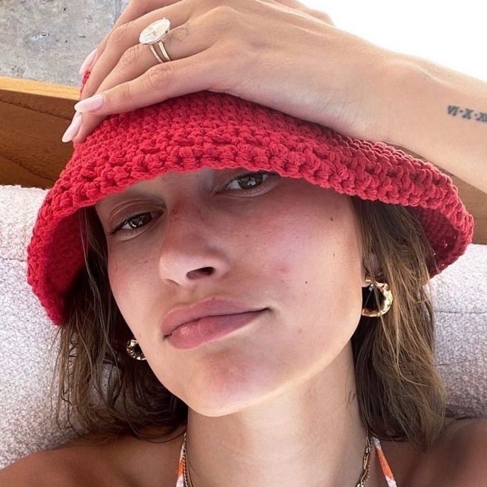 Crochet Sun Bucket Hat Rose Red